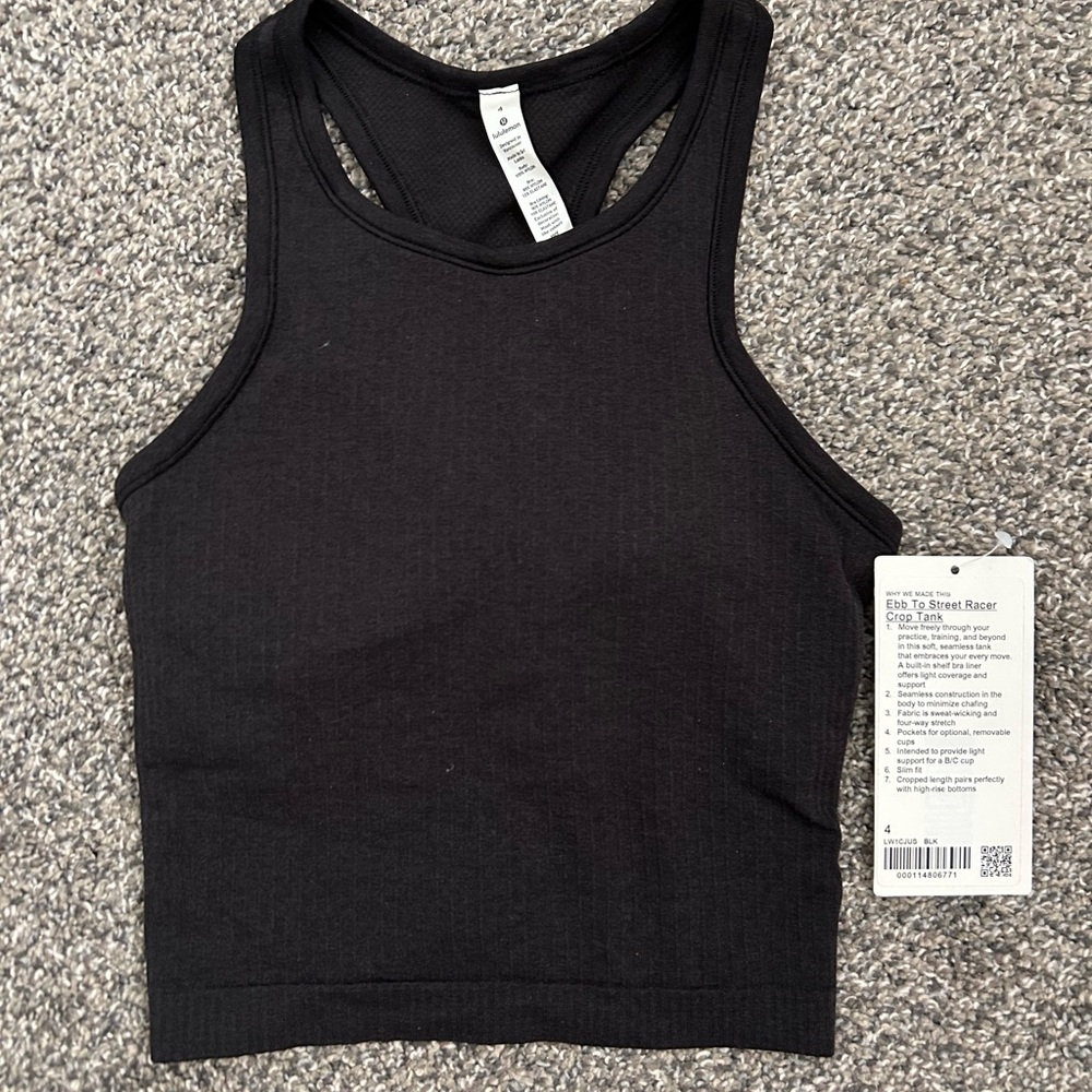 Lululemon Black Ebb To Street Racer Crop Tank